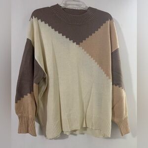 Colorblock Sweater in Cream and Brown